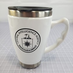 CIA Central Intelligence Agency Porcelain Stainless Sreel Coffee Cup w Lid