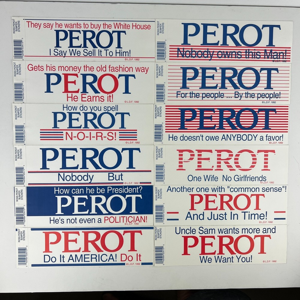 Ross Perot For President Unused Political Bumper 12 Sticker Lot RARE!