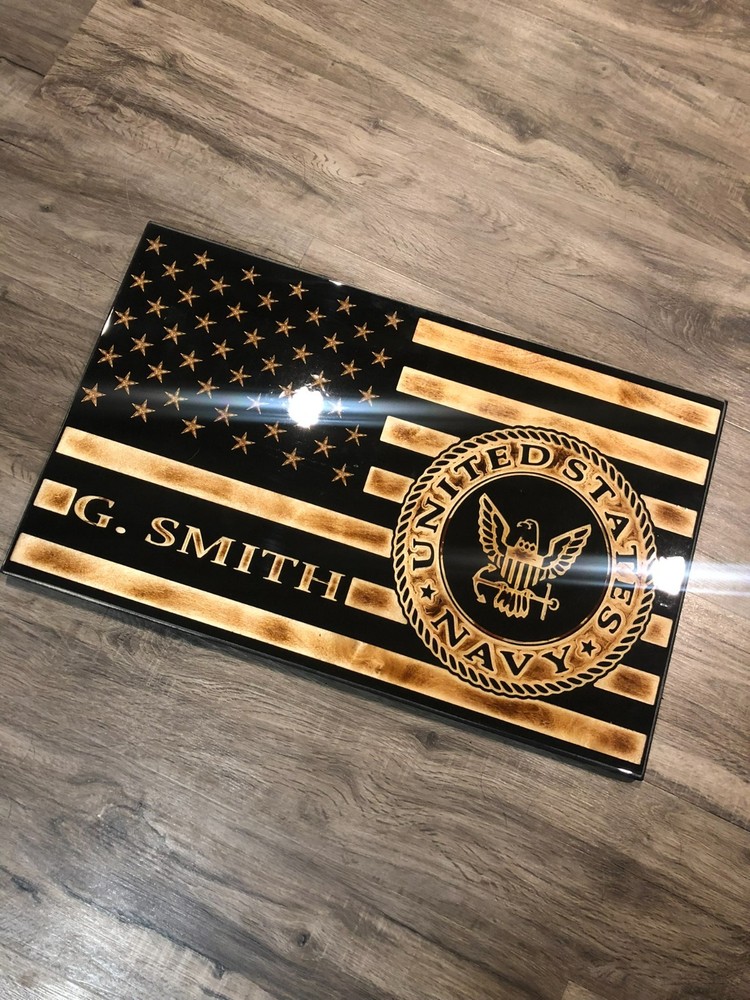 «US Navy» American Flag! 24″ X 16″ CNC Machined Rustic Wooden