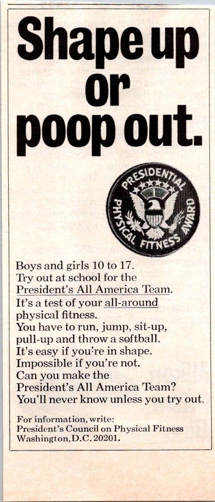 PRESIDENTS COUNCIL ON PHYSICAL FITNESS 1970 Shape Up Fitness Message
