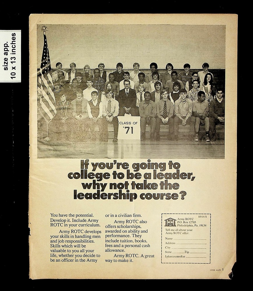 1971 Army ROTC College Leader Vintage Print ad 17119