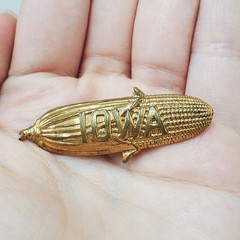 Vintage IOWA Corn Brooch Souvenir Gold Tone 2″ Brooch Pin