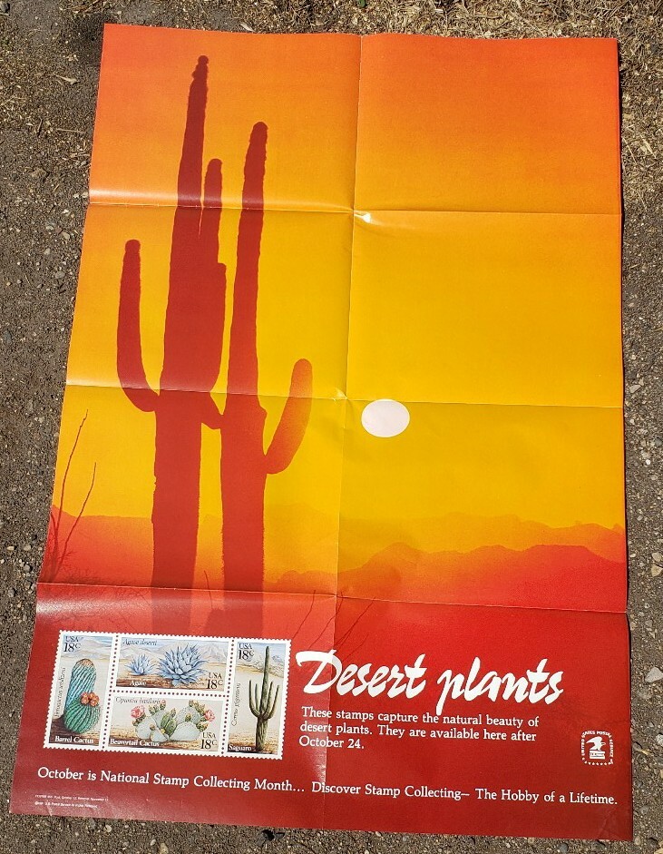 1981 USPS United States Post Office Lobby Poster Desert Plants 18 Cent Stamp