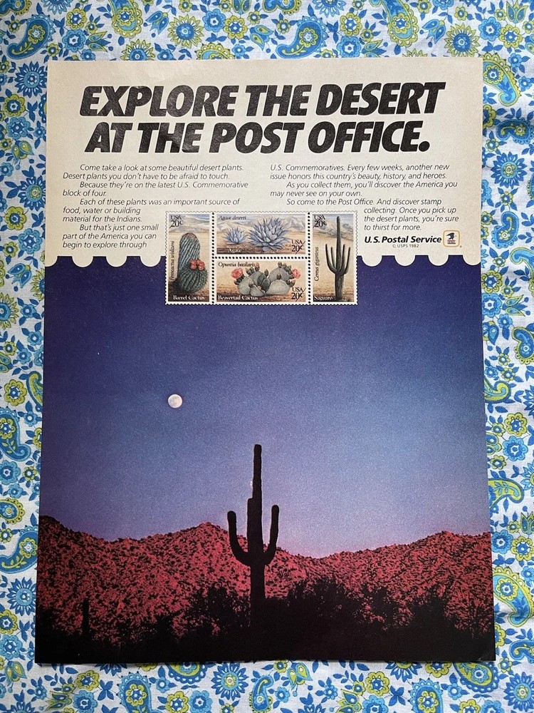 Vintage 1982 U.S. Postal Service Desert Stamp Advertisement Print Ad