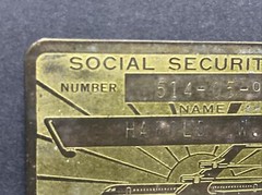 1930s Brass / Metal SOCIAL SECURITY ACT Card ~ Vintage Airplane