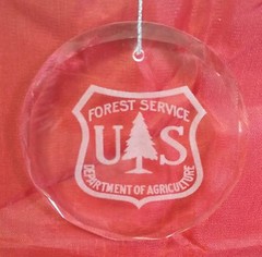 USFS Forest Service Dept of Agriculture Beveled Crystal Ornament Blue Gift Box