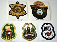 5 Smokey The Bear Prevent Forest Fire Patrol Badge Shaped Stickers NOS New 2000s