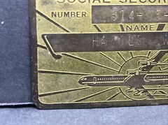 1930s Brass / Metal SOCIAL SECURITY ACT Card ~ Vintage Airplane