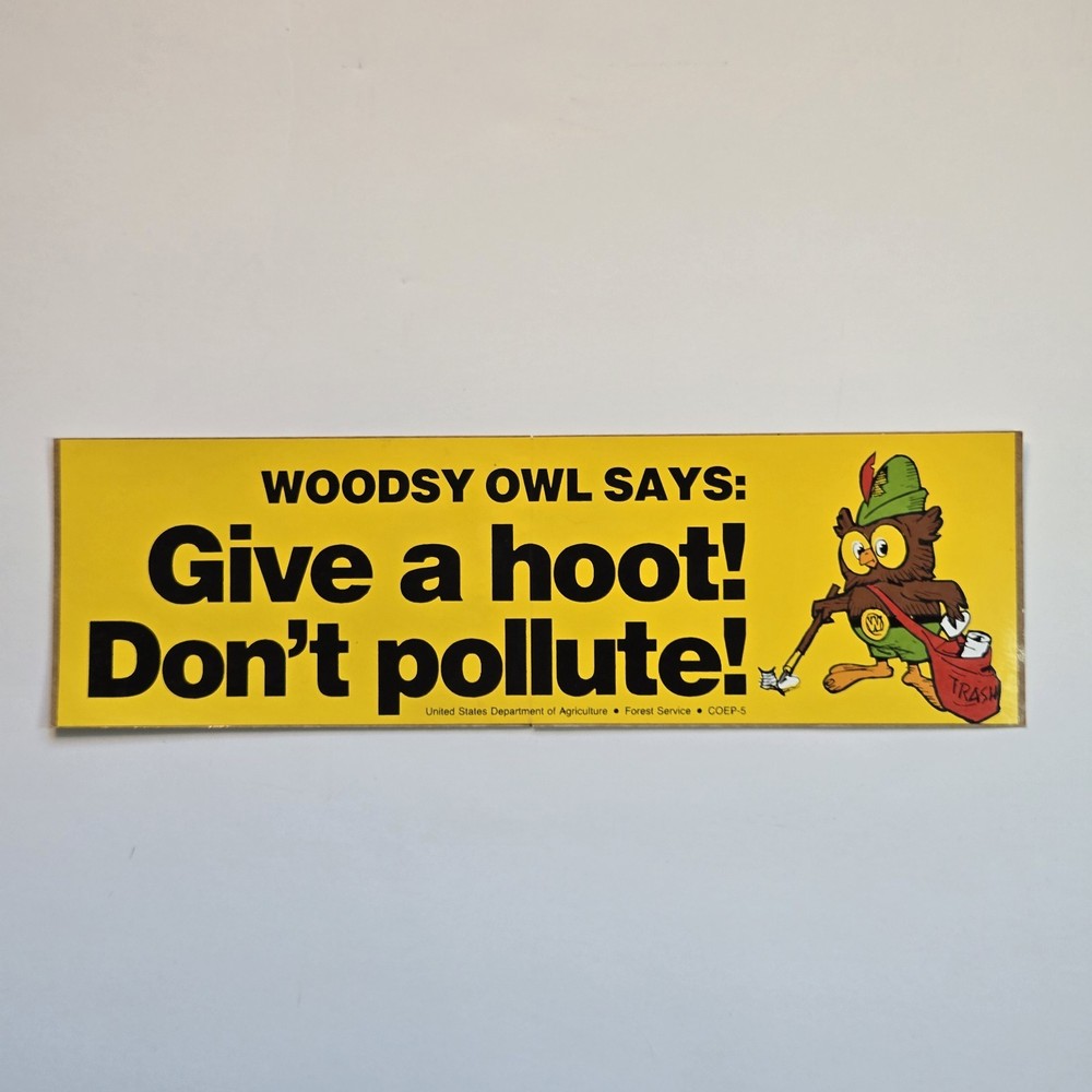 Vintage USDA Woodsy Owl Sticker Decal Give A Hoot Don’t Pollute Unused 80s