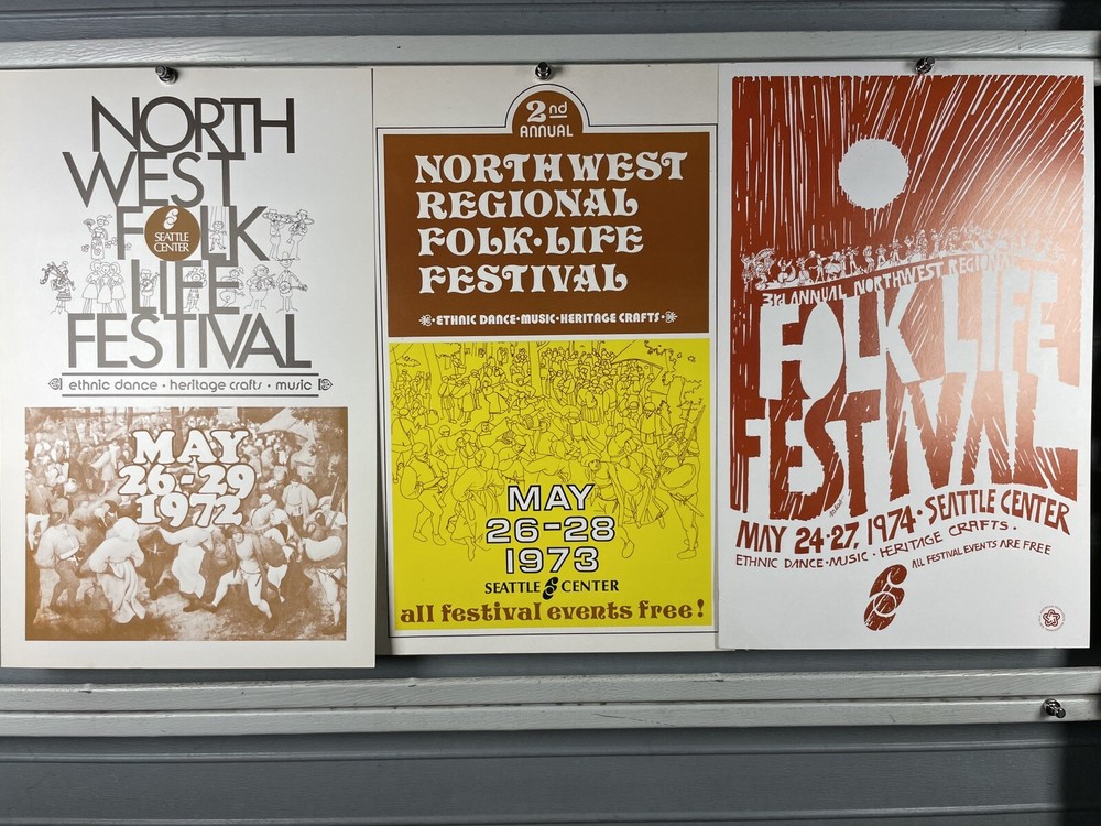 Northwest Folk Life Festival Poster Lot Of 3 72’ 73’ 74’ 70s First Print Seattle