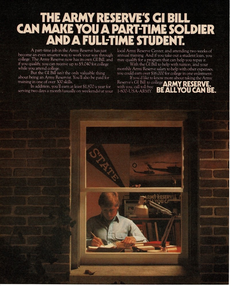 1988 US ARMY RESERVE Recruiting Enlistment Student Soldier Vintage Print Ad