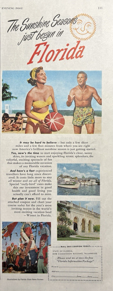 1950 State Of Florida Tallahassee Sunshine Season Tourism Travel VTG Print Ad