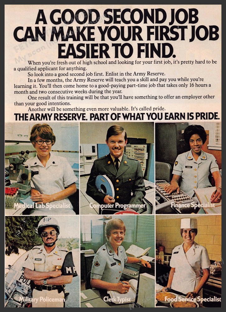 Army Reserve 1970s Print Advertisement 1976 «Part of what you earn is pride»