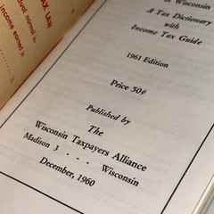 1961 WI Taxes Booklet Wisconsin Taxpayers Alliance Madison WI