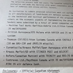VTG 1986 Oerlikon-Buhrle Canadian Gov’t ADATS Missile System Press Release Photo