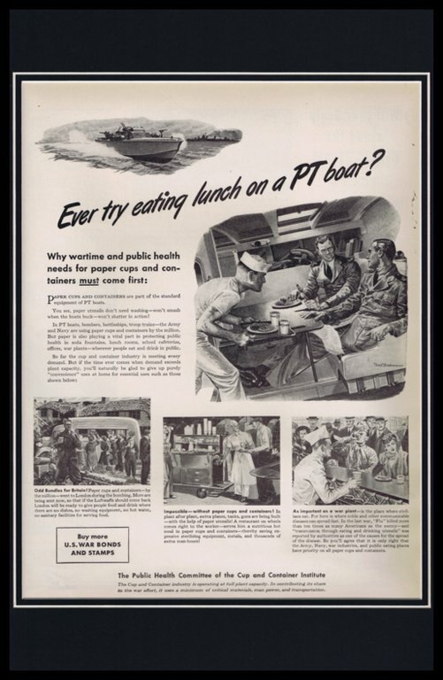 1942 PT Boats / War / Paper Cup Framed 11×17 ORIGINAL Vintage Advertising Poster