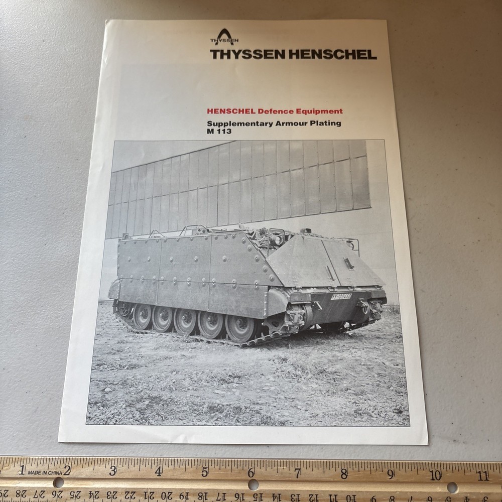 VTG 1978 Thyssen Henschel West Germany Armour Plating M 113 M113 Tank Brochure