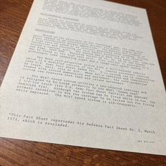 VTG 1974 U.S Army Fact Sheet Air Defense 13: Vulcan 20mm Air Defense System