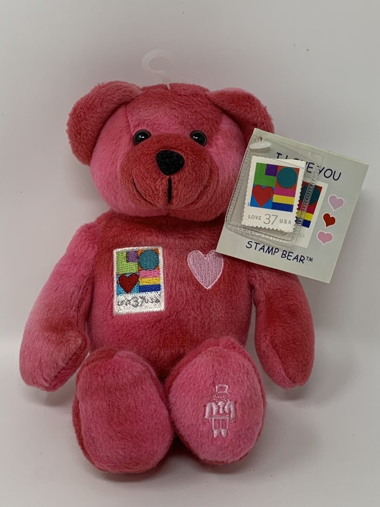 USPS I Love You Stamp Bear Bean Bag Plush Stuffed Animal Timeless Toys 2002 READ