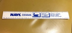 Vintage Plastic Advertising Ruler NAVY made in the USA White Blue