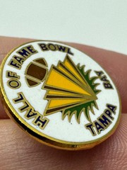 Vintage Hall Of Fame Bowl Tampa Bay White Gold Football Souvenir Lapel Pin