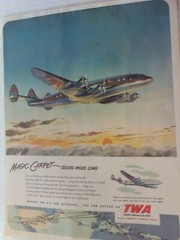 AIRPLANE 1951 T.W.A. «MAGIC CARPET» Laminated Print Ad «FREE SHIPPING»