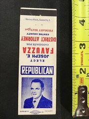 Joseph E Favuzza District Attorney Centre County Election Matchbook Cover
