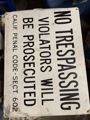 Vintage No Trespassing Cali Penal Code Metal Sign Hawkins Berkley Hawkcote 602