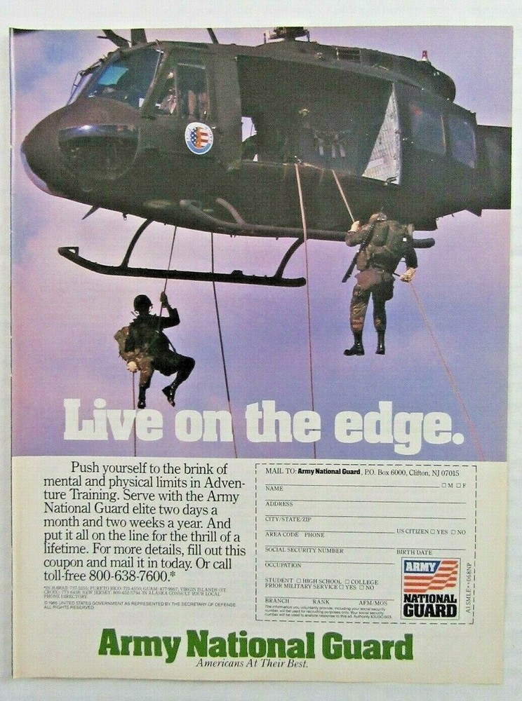 1988 ARMY NATIONAL GUARD «Live On The Edge» Helicopter Training Magazine Ad