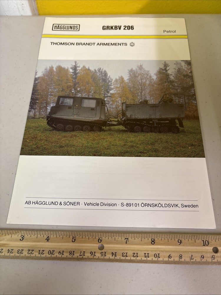 1985 Hagglunds GRKBV 206 Swedish Military Vehicle Tank Brochure Thomson Brandt