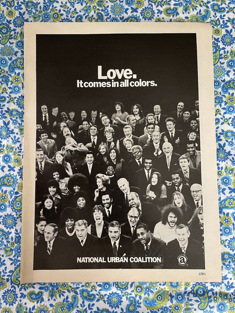 Vintage 1970 National Urban Coalition Print Ad LOVE IT COMES IN ALL COLORS