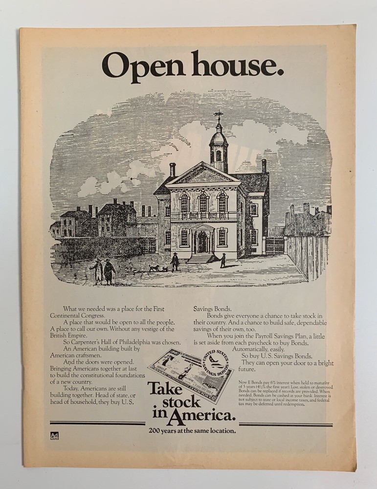1977 United States Savings Bonds Print Ad US Open House Take Stock In America