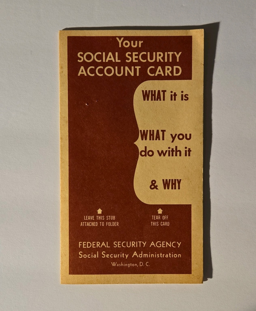 Social Security Administration 1950 Social Security Account Card Booklet