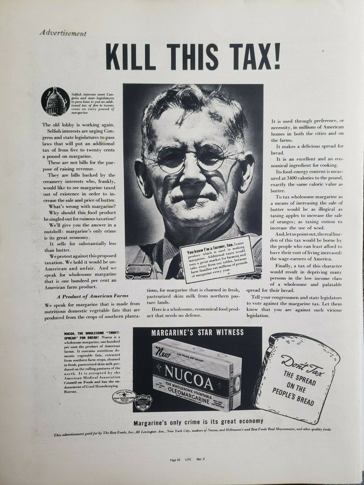Vintage 1937 Margarine Kill This Tax! Print Ad Ephemera Art Decor