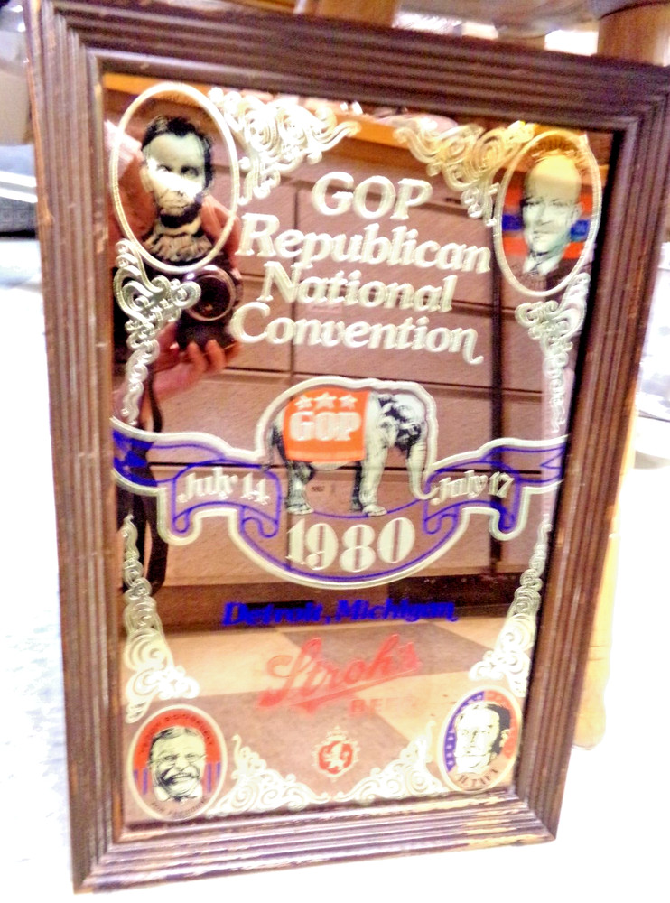 Vtg 1980 STROHS BEER National Republican Convetion Frame Advertising Bar Mirror