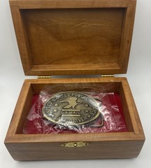 POST OFFICE POSTAL MAIL CARRIER MAILMAN GOVERNMENT BUCKLE Gold Tone Wooden Box