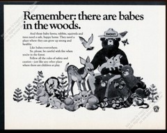 1974 Smokey Bear & baby animals art Prevent Forest Fires vintage print ad
