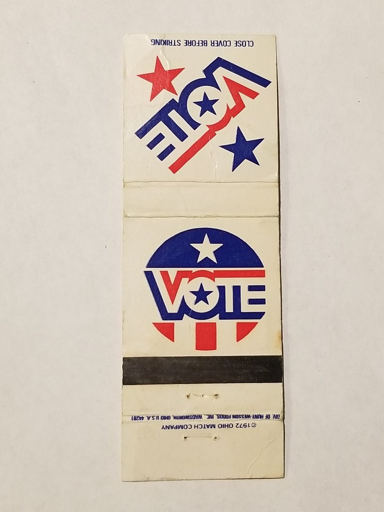 Ohio Match Vote 1972 Election Matchbook Cover Red White Blue Stars MB9
