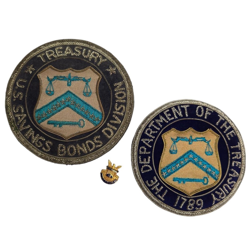 Vintage US Treasury Department Savings Bond Div. Bullion Patch & Service Pin Lot