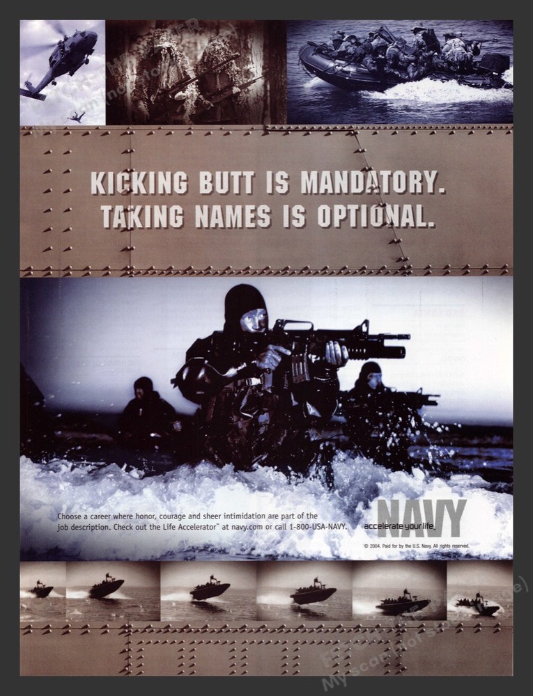 U.S. Navy Kicking Butt is Mandatory 2000s Print Advertisement Ad 2004