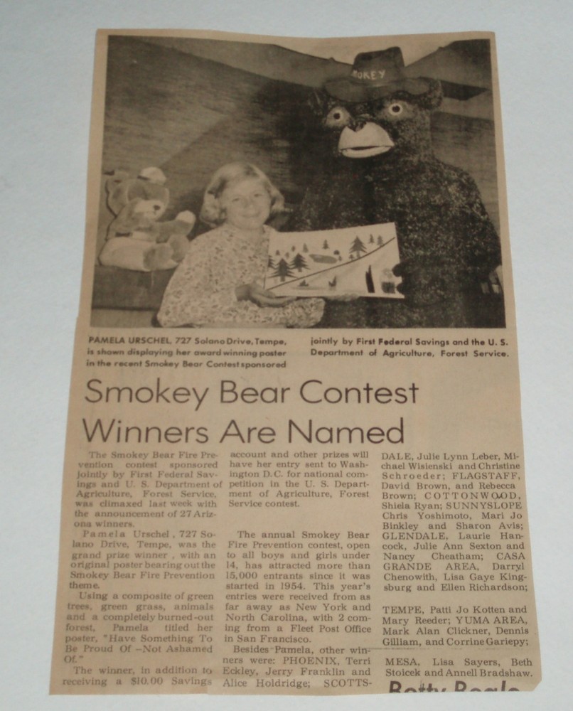 1970’s Smokey the Bear unusual newspaper clipping
