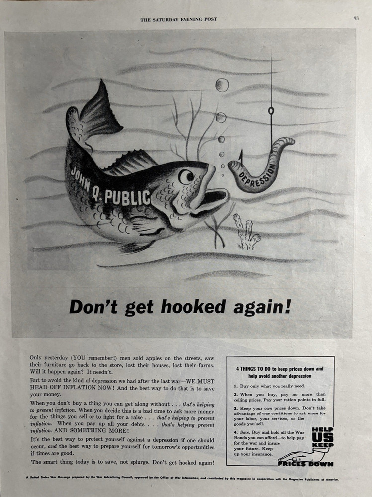 1945 War Advertising Council Magazine Publishers Hooked Again VTG Print Ad