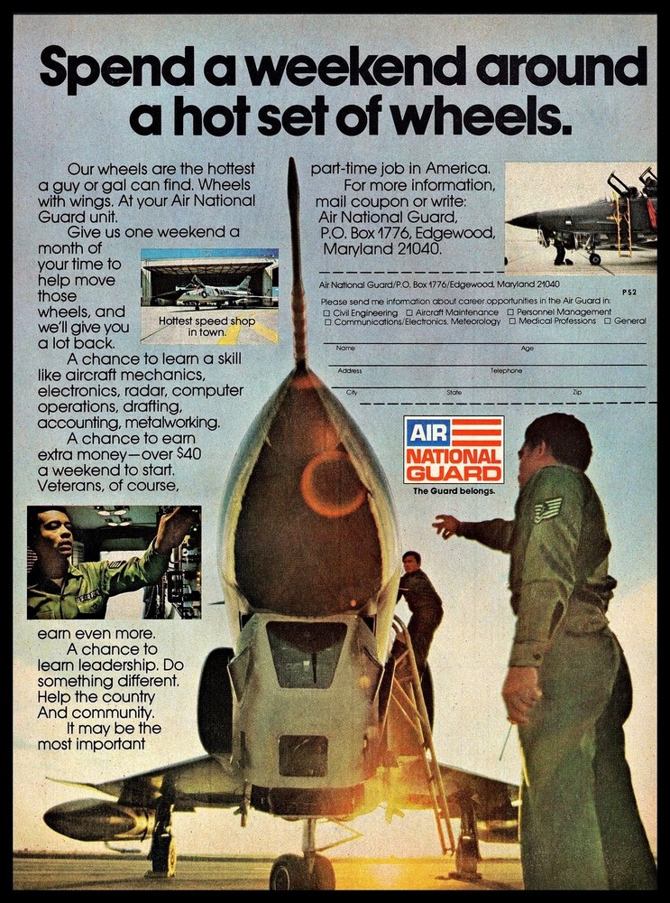 1974 Air National Guard Aircraft Mechanics Spend a Weekend Vintage PRINT AD