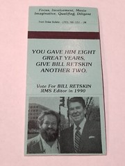 Front Striker Matchbook RMS Editor Bill Retskin 1990 Ronald Reagan 30 Strike MB9