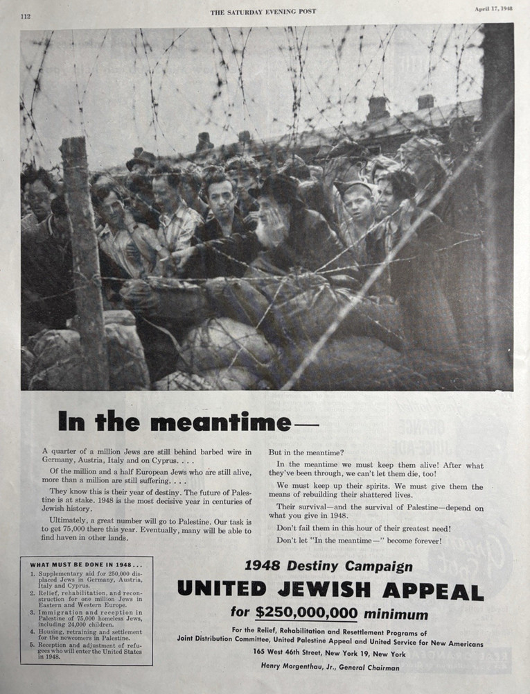 1948 United Jewish Appeal Relief Rehabilitation Programs European VTG Print Ad