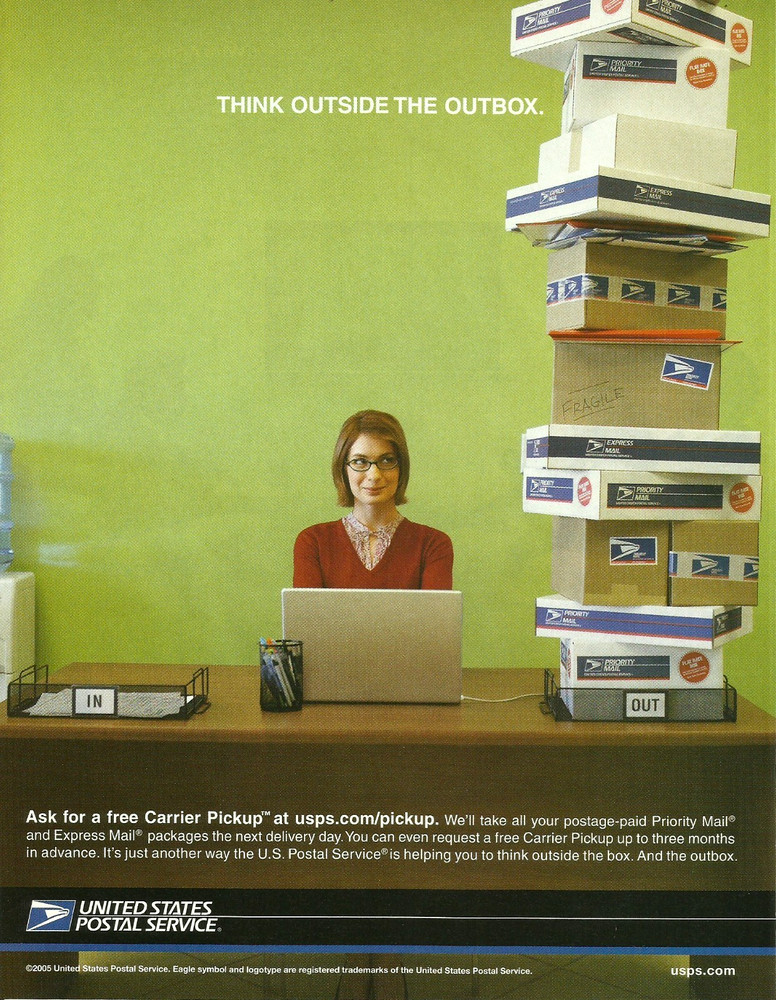 2005 USPS US Postal Service Think Outside The Box Print Ad Advertisement