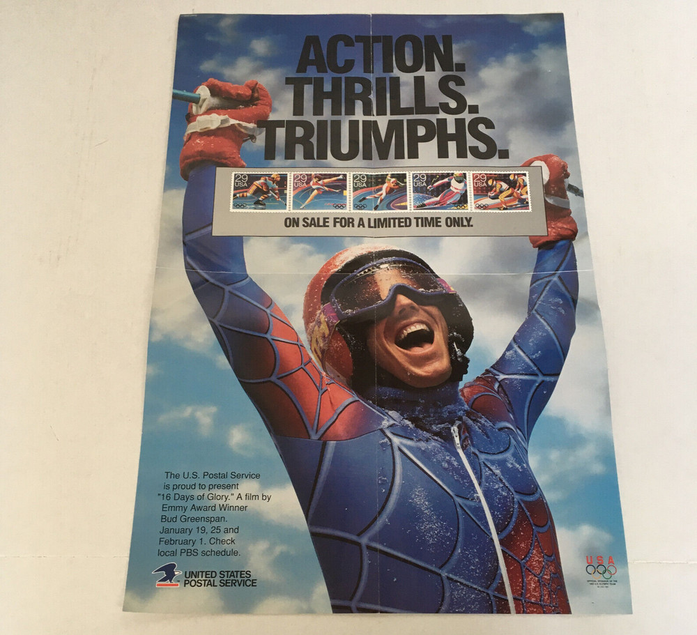 Vintage USPS 16 days of glory winter games stamp promotional poster