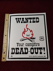 WANTED Your Campfire Dead-Out, 70’s Era Forest Service Sign 12″x10″ Vinyl