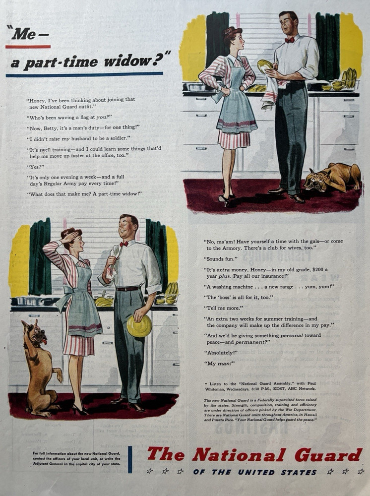 1947 National Guard United States Cartoon Part Time Window Dishes VTG Print Ad