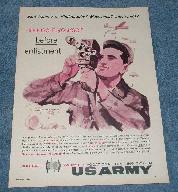 1960 US Army Vintage Recruitment Ad «Want Training in Photography?»